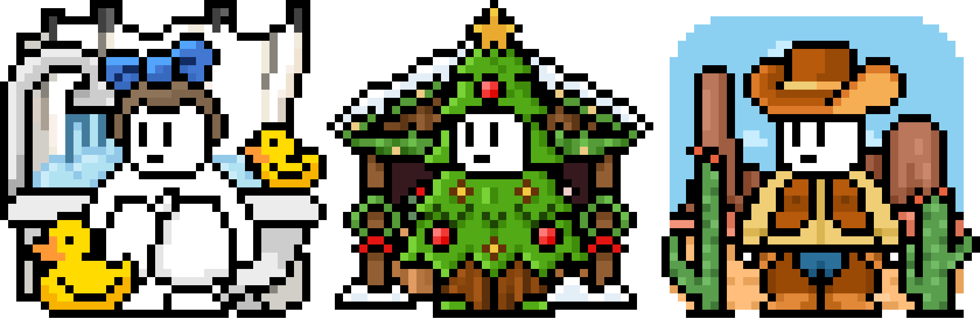 Charlie wearing a bath, Christmas tree and cowboy outfit.